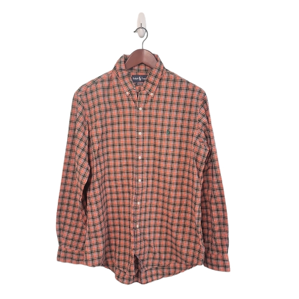 Ralph Lauren Vintage Mens Flannel‎ Check Stripe Button Front Size Large